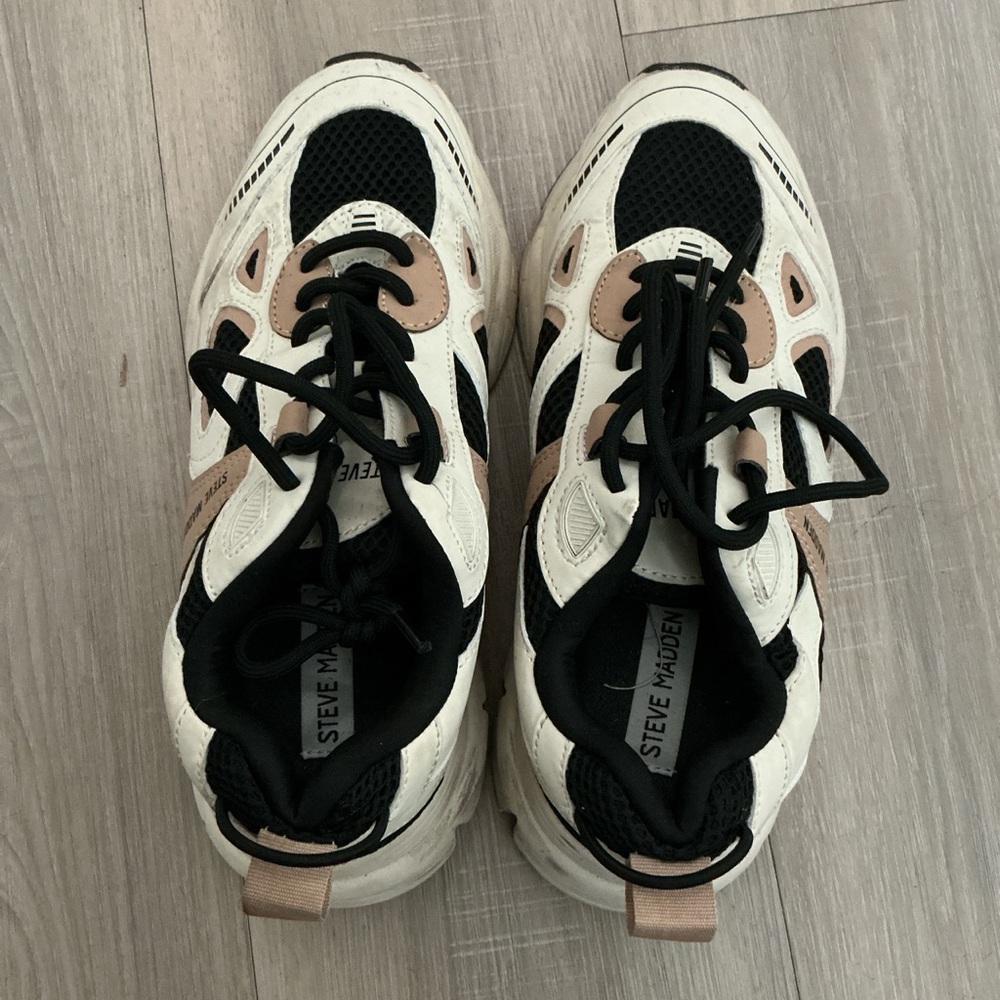 Steve Madden Black and White Sneakers with Pink Accents